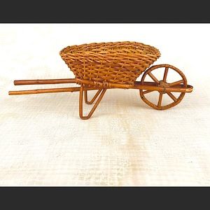 Vintage decor small wicker wheelbarrow